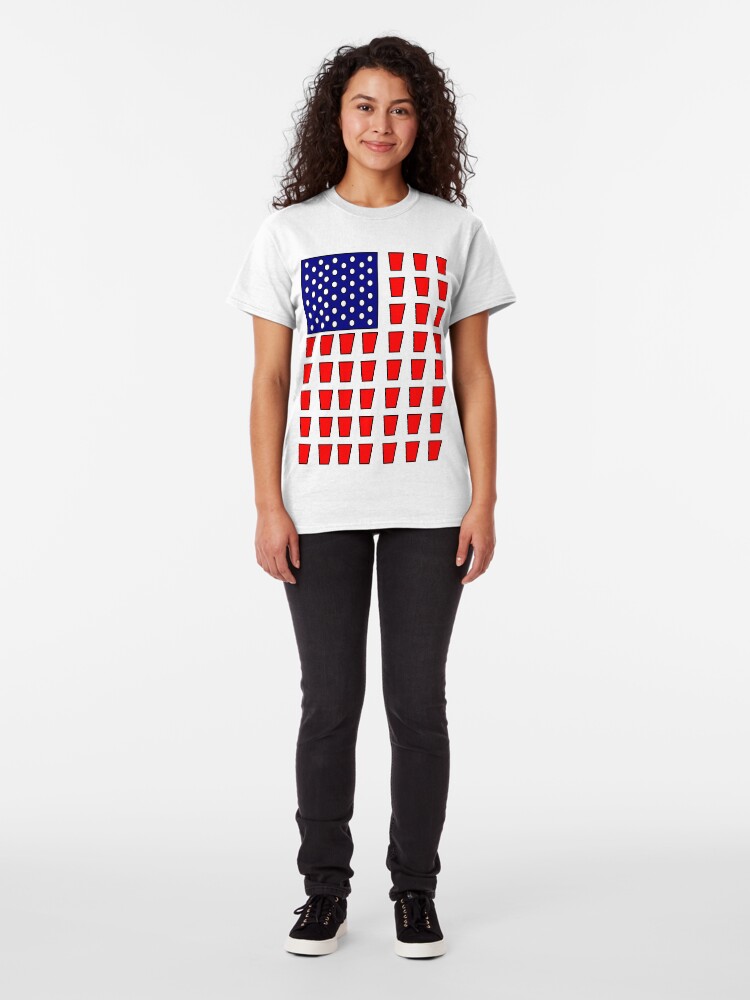 Alternate view of US Flag Beer Pong Drinking Game Classic T-Shirt