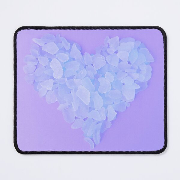 Soft Blue Sea Glass in Heart Shape on Lilac Background Soft Girl