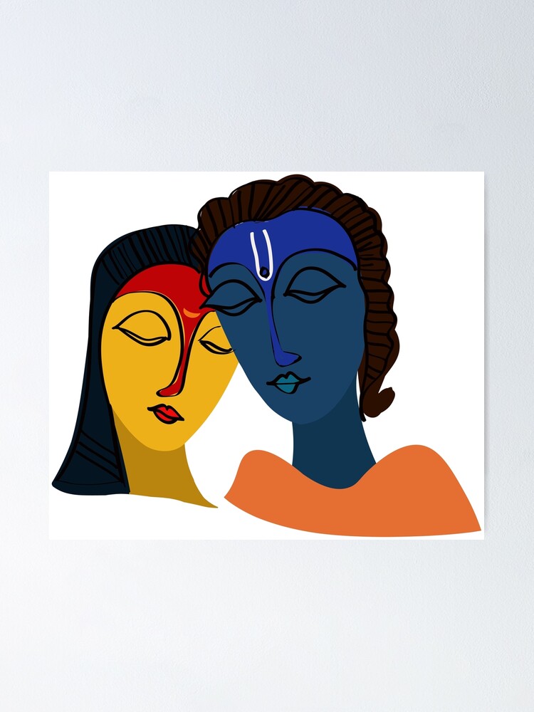 lord krishna and radha abstract art t-shirt 