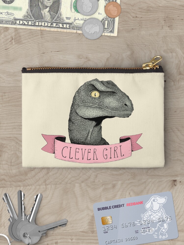 Thumbnail 3 of 4, Zipper Pouch, Clever Girl raptor dinosaur designed and sold by agrapedesign.