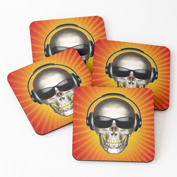 Item preview, Gamer Skull   Skull Listening To Music Cool Sunglasses  Radiant Orange Background designed and sold by CreativeCranium.