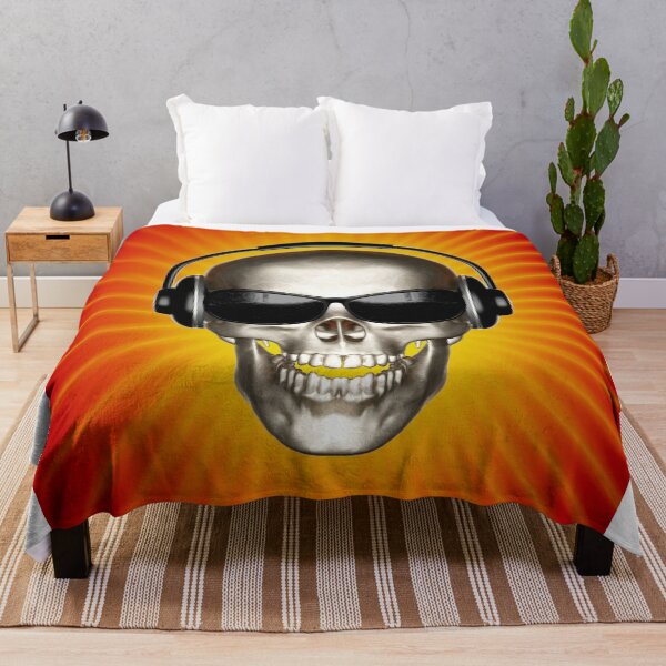 Item preview, Gamer Skull Skull Listening To Music Cool Sunglasses Radiant Orange Background designed and sold by CreativeCranium.