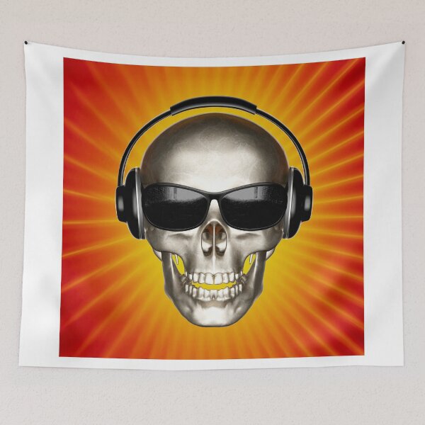 Item preview, Gamer Skull   Skull Listening To Music Cool Sunglasses  Radiant Orange Background designed and sold by CreativeCranium.