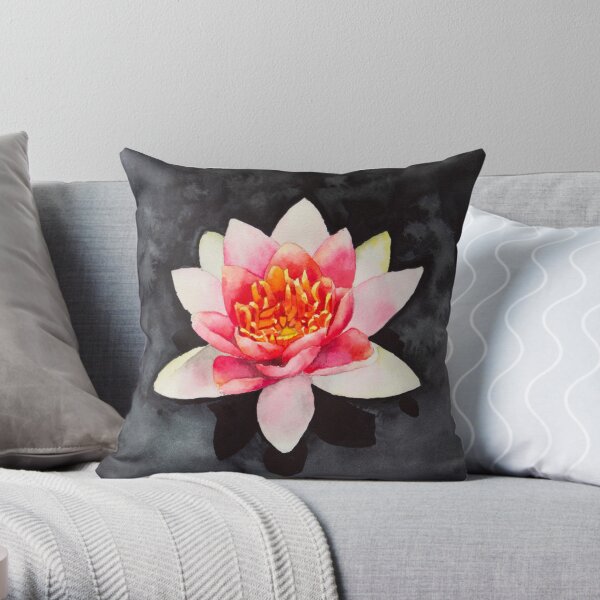 Pink Lotus In Black Water Throw Pillow