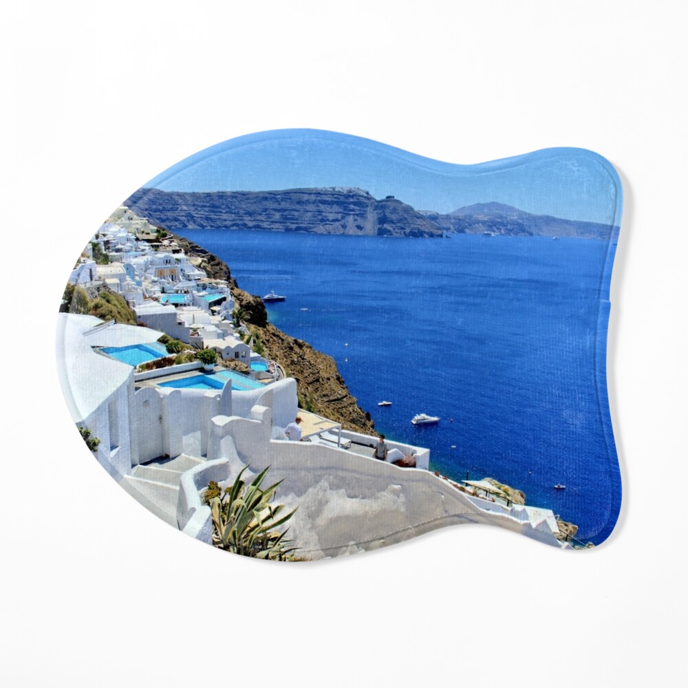  CORFOTO 12x8ft Fabric Blue Sea Santorini Island