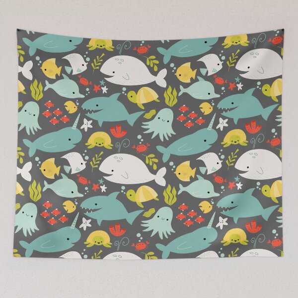 Item preview, Under the Sea Shark Whale Dolphin on Gray designed and sold by Heather Rosas.