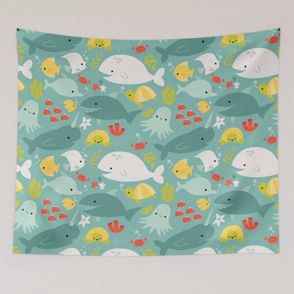 Item preview, Under the Sea Shark Whale Dolphin on Blue designed and sold by Heather Rosas.