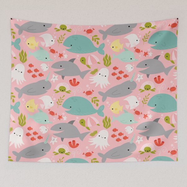 Item preview, Under the Sea Shark Whale Dolphin on Pink designed and sold by Heather Rosas.