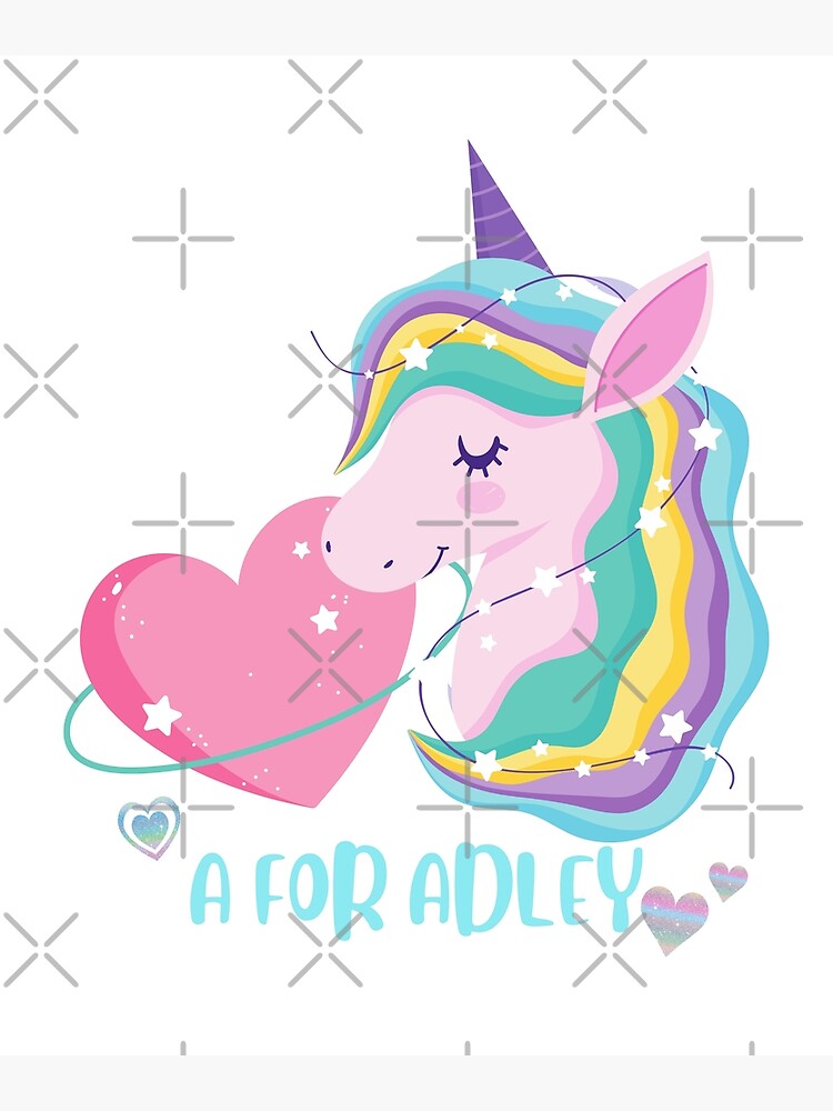 "A for Adley Unicorn With Heart Beautiful and Cute Unicorn Design