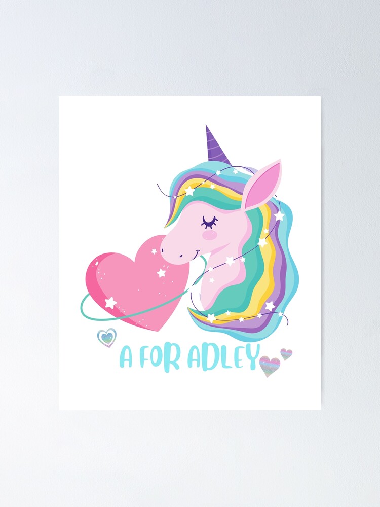 "A for Adley Unicorn With Heart Beautiful and Cute Unicorn Design