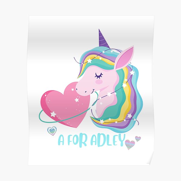 "A for Adley Unicorn With Heart Beautiful and Cute Unicorn Design