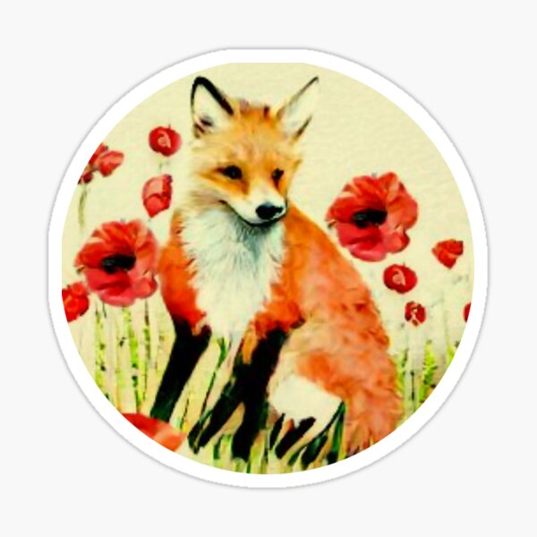 Item preview, Foxy Poppies Fox in Wildflower Red Poppy FIeld Fox designed and sold by CattlettArt.