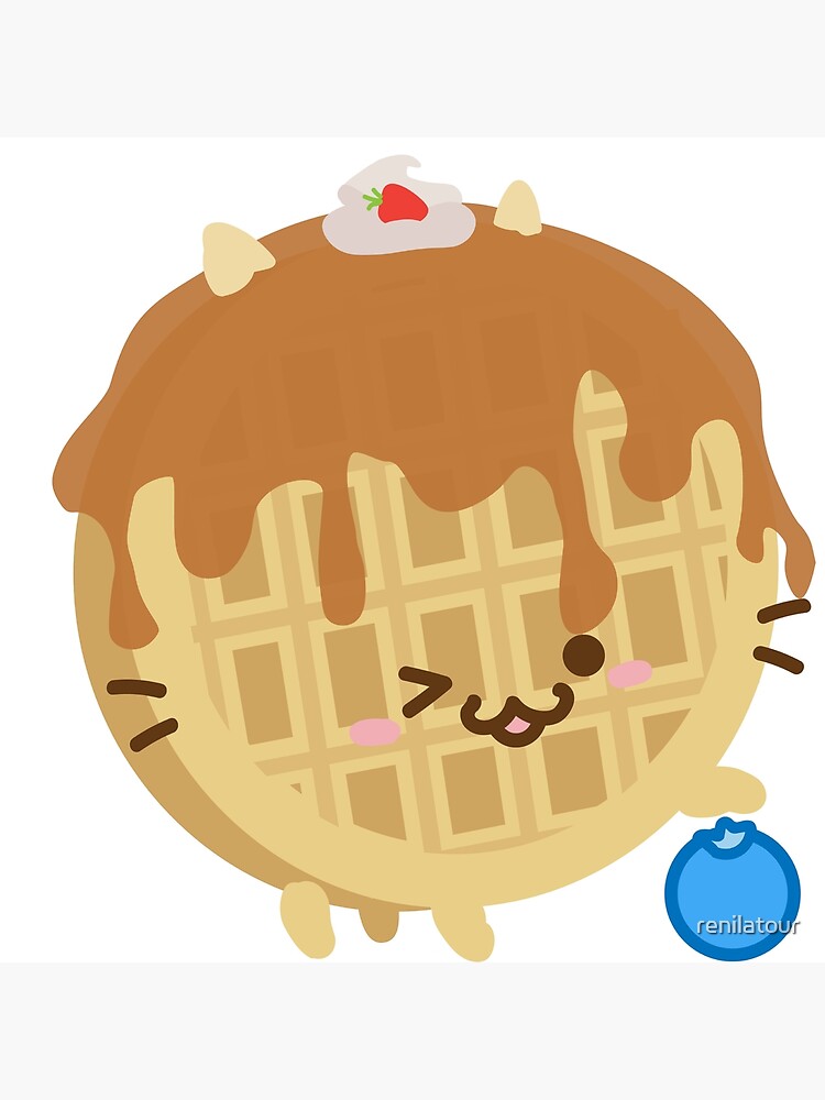 "Winking Kawaii Waffle Cat Playing With a Giant Bluberry" Poster for Sale by renilatour Redbubble