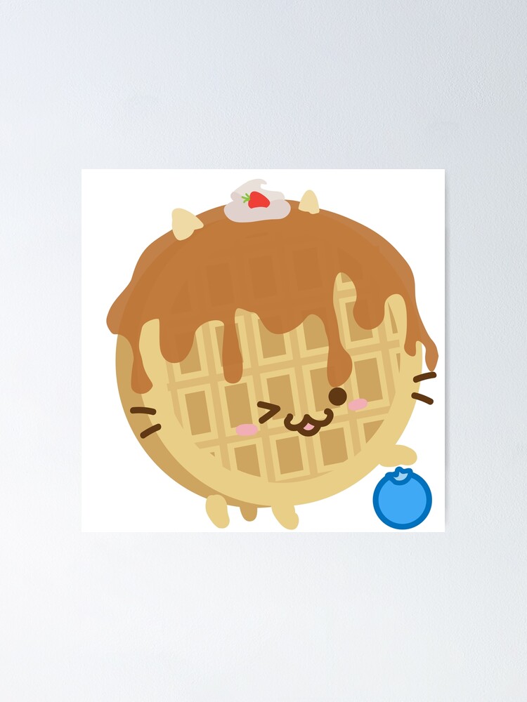 "Winking Kawaii Waffle Cat Playing With a Giant Bluberry" Poster for Sale by renilatour Redbubble