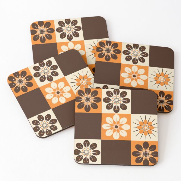 Item preview, Summer Picnic Orange Brown Check Flowers Vintage Retro 50s 60s 70s MCM Mid Centrury Modern Mod designed and sold by LoreliDesigns.