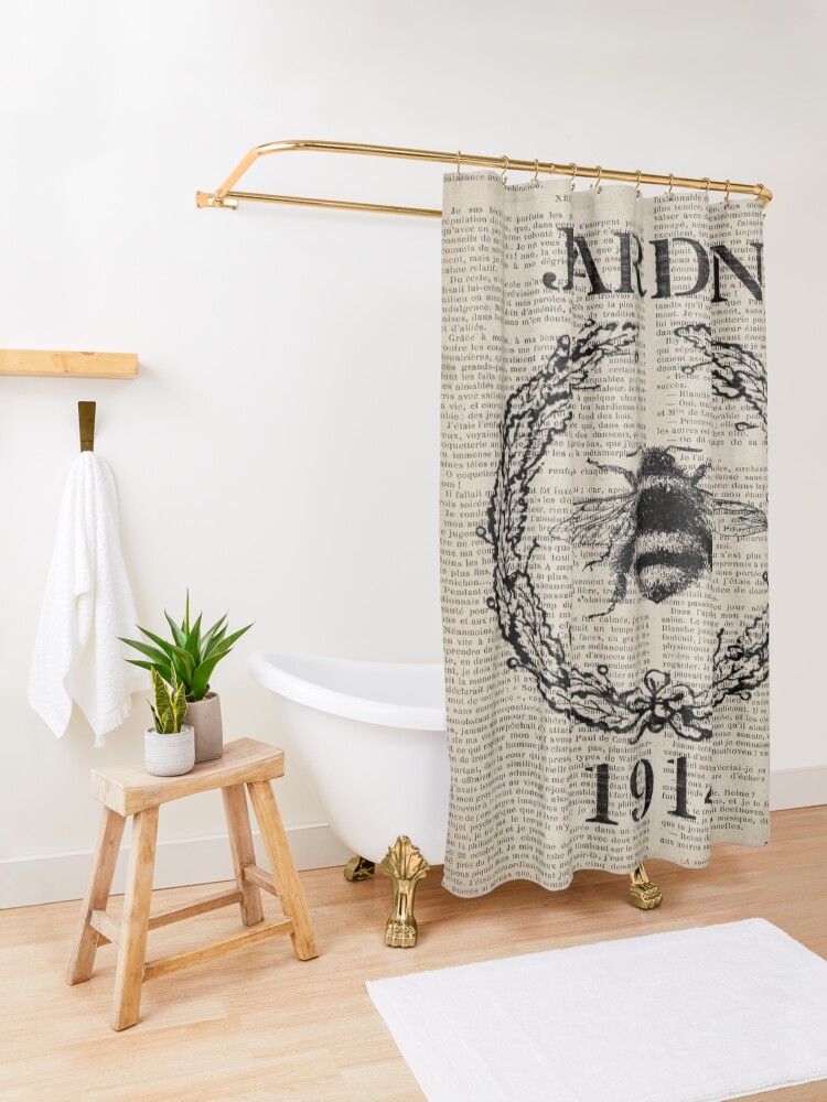 "newspaper print french country paris vintage bee" Shower Curtain for