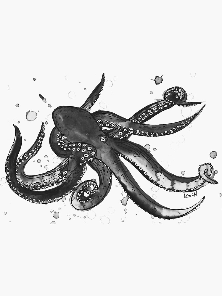 Black Octopus Sticker For Sale By Nereidart Redbubble 5719