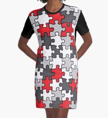 Puzzle Pattern Graphic T-Shirt Dress