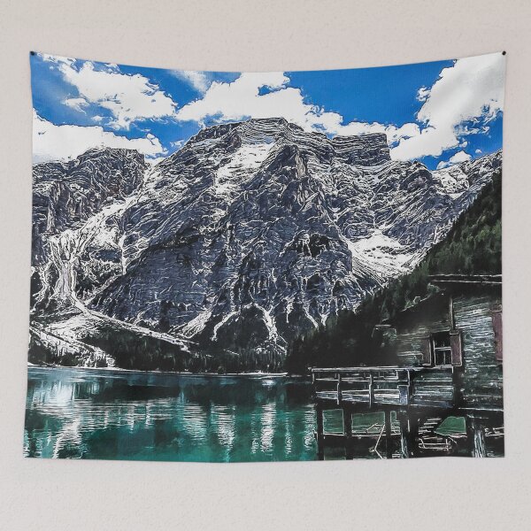 Item preview, Pragser Wildsee Landscape Italy Oil Paint, Pragser Wildsee Italy Nature, Beautiful Pragser Wildsee Wanderung, Lake Prags Landscape Pragser Wildsee Portrait designed and sold by Trendymotion.