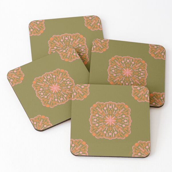 Item preview, Spanish Tile Orange & Pink On Olive Green  designed and sold by ArtFabric.