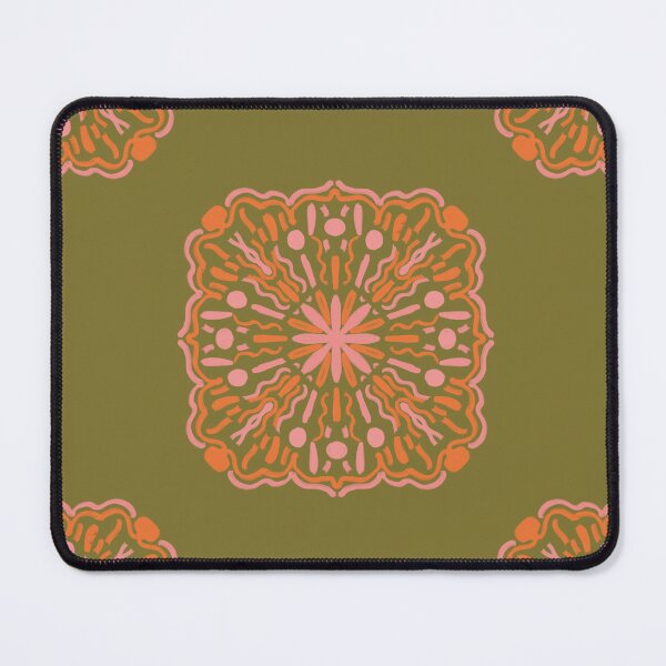 Item preview, Spanish Tile Orange & Pink On Olive Green designed and sold by ArtFabric.