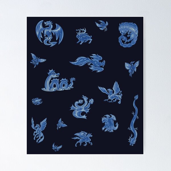 Metal Fantasy Creatures Set Blue Poster