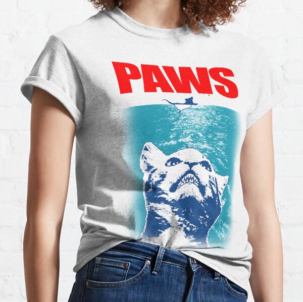 Paws Divertida Parodia Camiseta mandíbulas Movie Poster Retro Hipster Culto Película Camiseta Top