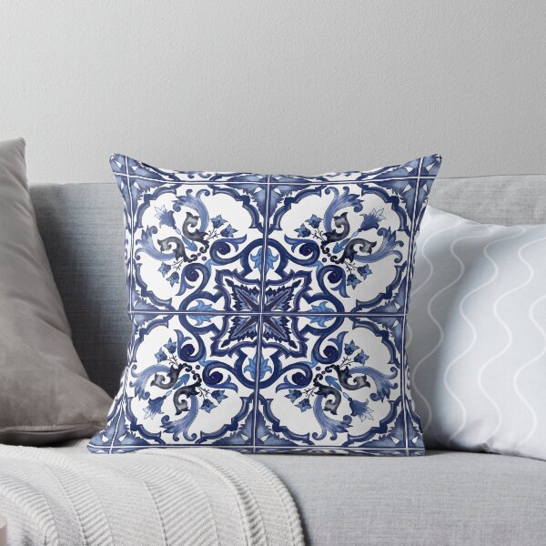 Item preview, Blue Ornate Floral Mediterranean Sicilian Tile designed and sold by SydneyPapierCo.