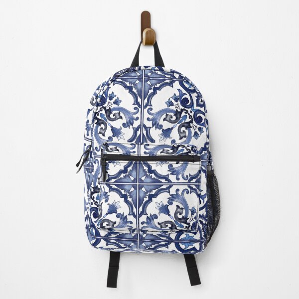 Item preview, Blue Ornate Floral Mediterranean Sicilian Tile designed and sold by SydneyPapierCo.