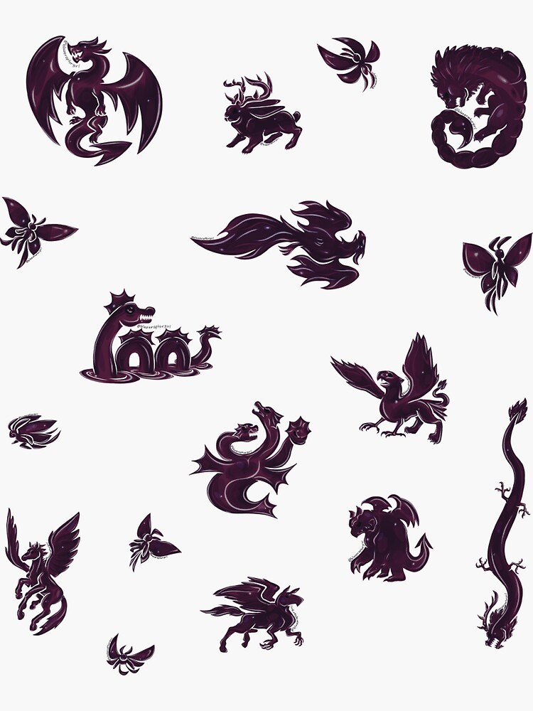 Thumbnail 3 of 3, Sticker, Metal Fantasy Creature Set Dark Purple designed and sold by BlazeraptorGirl.