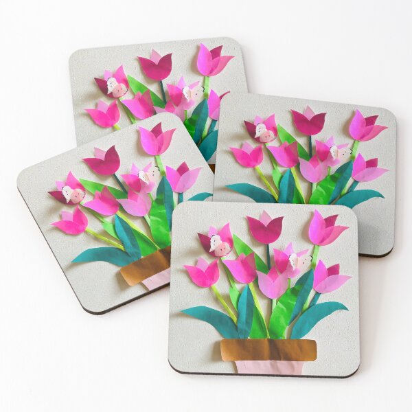 Item preview, Pink Paper Tulip with butterflies on wall designed and sold by SpringHorse.