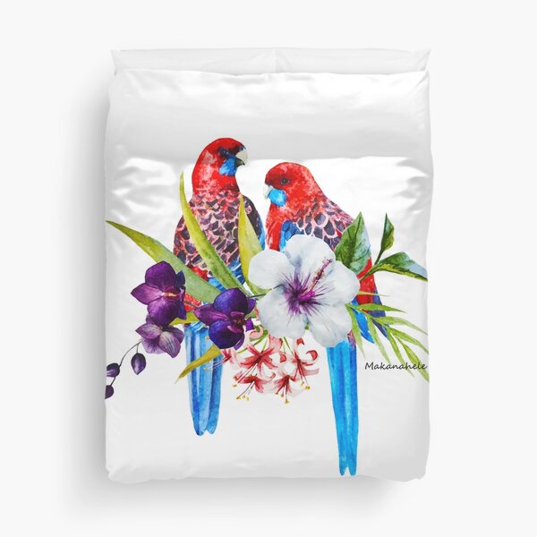 Beautiful Watercolor Australian Rosellas Duvet Cover
