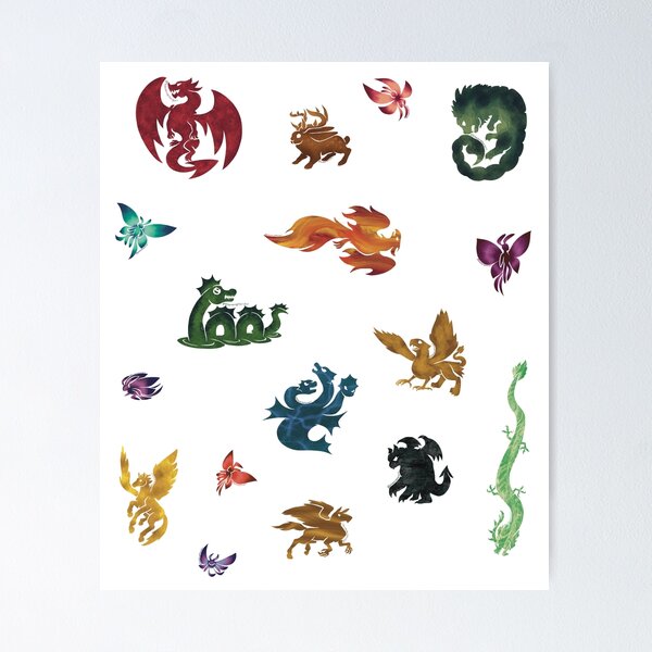 Fantasy Creatures Set Texture Shapes Poster