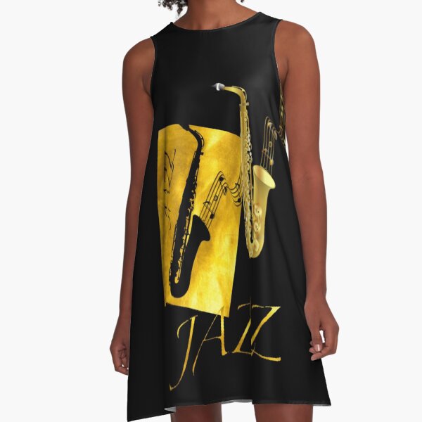 JAZZ Saxophone Tshirt Gold A-Line Dress