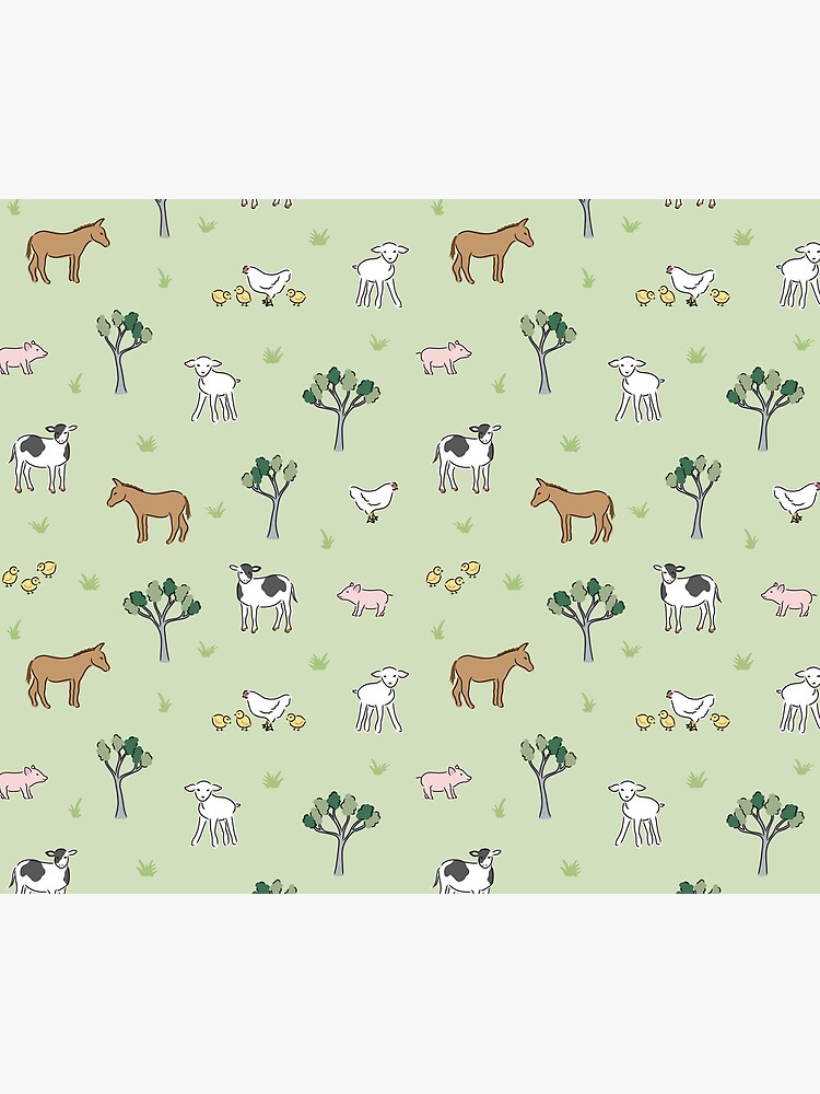 Imagen 5 de 5, Alfombrilla de ratón con la obra En la granja: lindos caballos, vacas, cerdos, corderos y pollos dibujados a mano en verde claro, diseñada y vendida por sunshinestudiod.