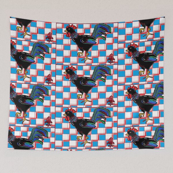 Item preview, Black rooster with Blue background designed and sold by judy snyder.