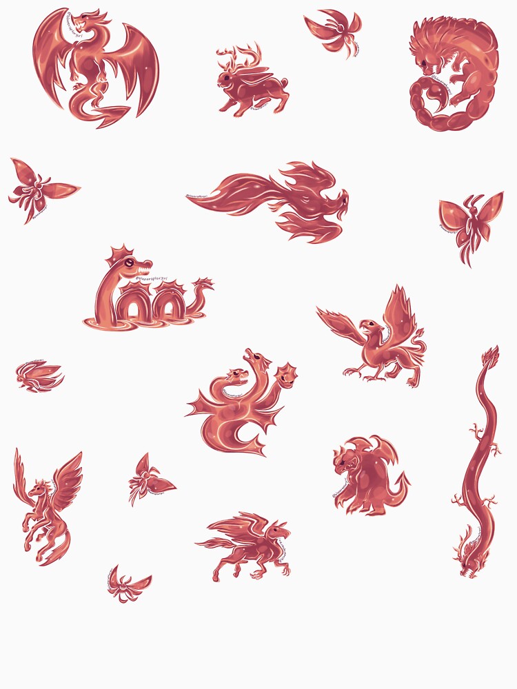 Thumbnail 7 of 7, Classic T-Shirt, Metal Fantasy Creatures Set Pink (White Background) designed and sold by BlazeraptorGirl.
