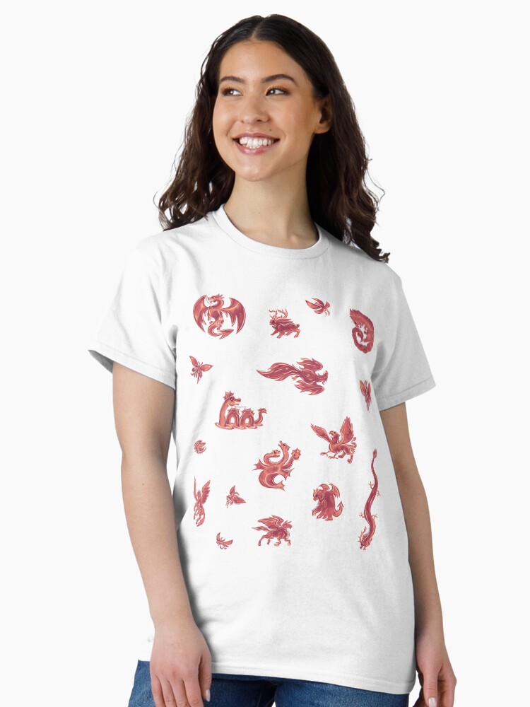Thumbnail 2 of 7, Classic T-Shirt, Metal Fantasy Creatures Set Pink (White Background) designed and sold by BlazeraptorGirl.