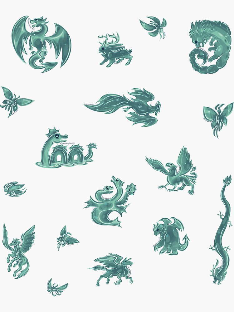 Thumbnail 3 of 3, Sticker, Metal Fantasy Creatures Set Mint designed and sold by BlazeraptorGirl.
