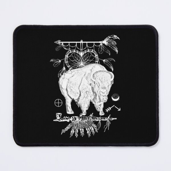 Artikelvorschau, Native Spirit Bison, mit weißen Symbolen für dunklen Hintergrund entworfen und verkauft von Mustafa Eder.