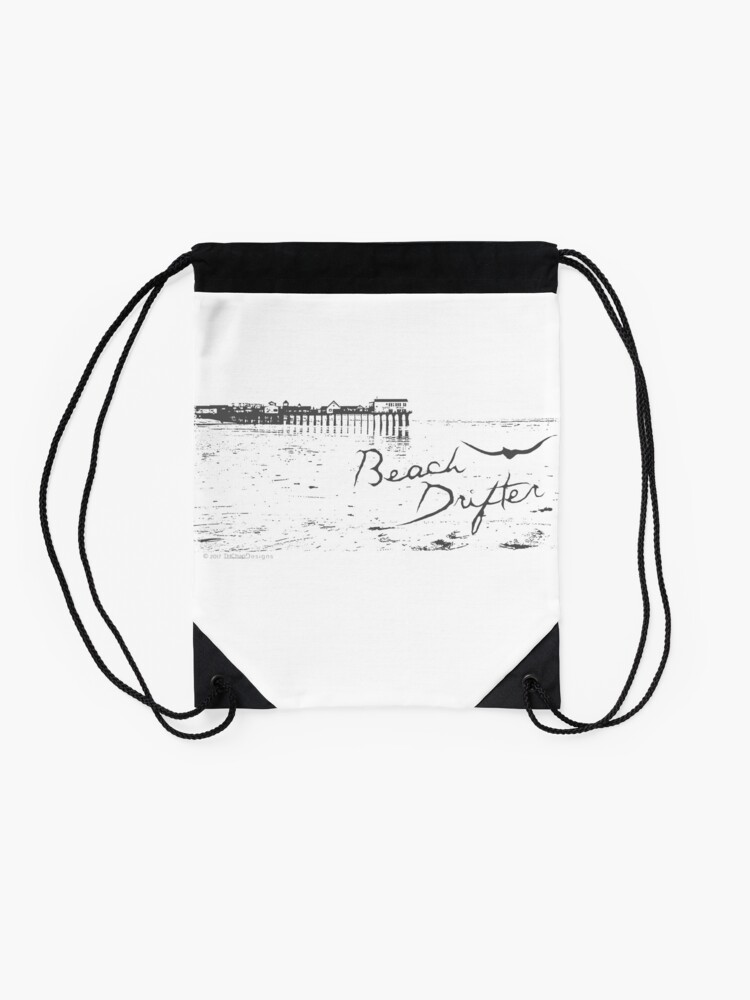 Alternate view of Beach Drifter Old Orchard Pier Drawstring Bag