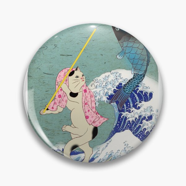 Artikelvorschau, Japanische Wellen- und Katzenkunst, japanische Katzenzeichnung, japanische Tintenkunst, traditionelle chinesische Fischkunst, traditionelle digitale Kunst. entworfen und verkauft von MsLuciaStore.