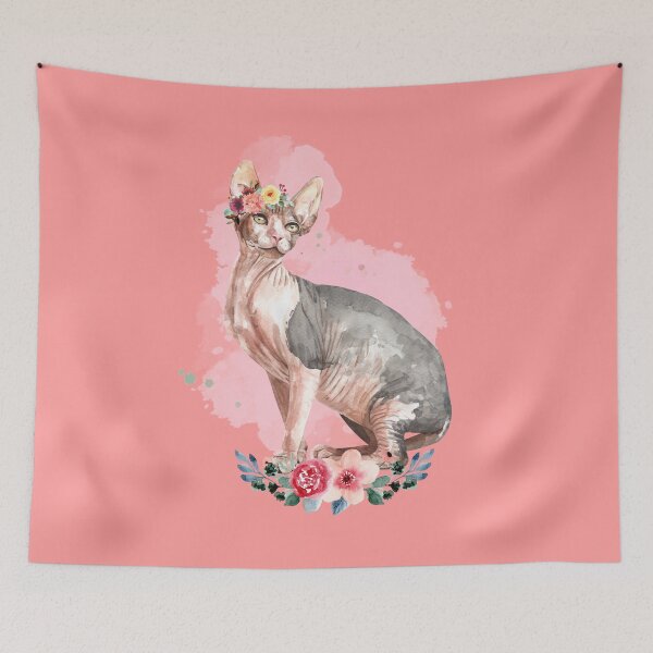 Artikelvorschau, Süße elegante Aquarell-Sphynx-Katze mit Blumen entworfen und verkauft von Tshepomuza.