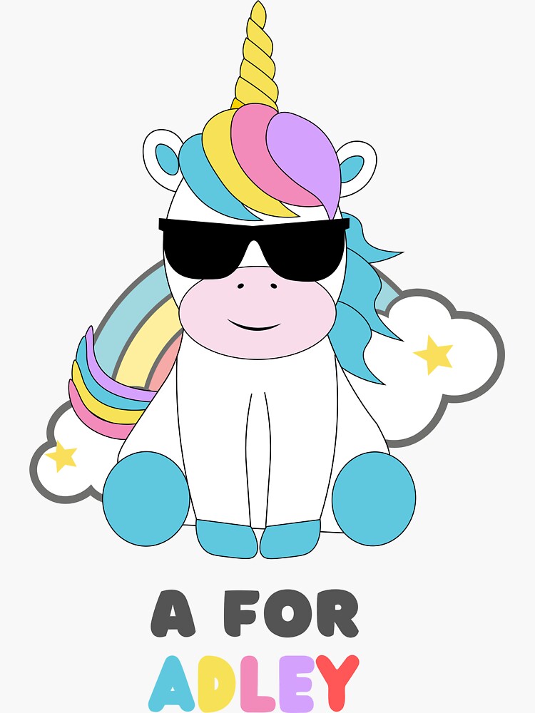 "A For Adley Unicorn wearing glasses" Sticker for Sale by VanshGraphics