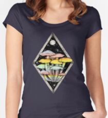 Rainbow Mushrooms || Psychedelic Illustration by Chrysta Kay Women's Fitted Scoop T-Shirt