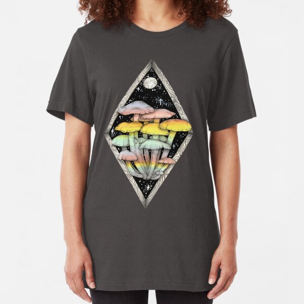 Rainbow Mushrooms || Psychedelic Illustration by Chrysta Kay Slim Fit T-Shirt