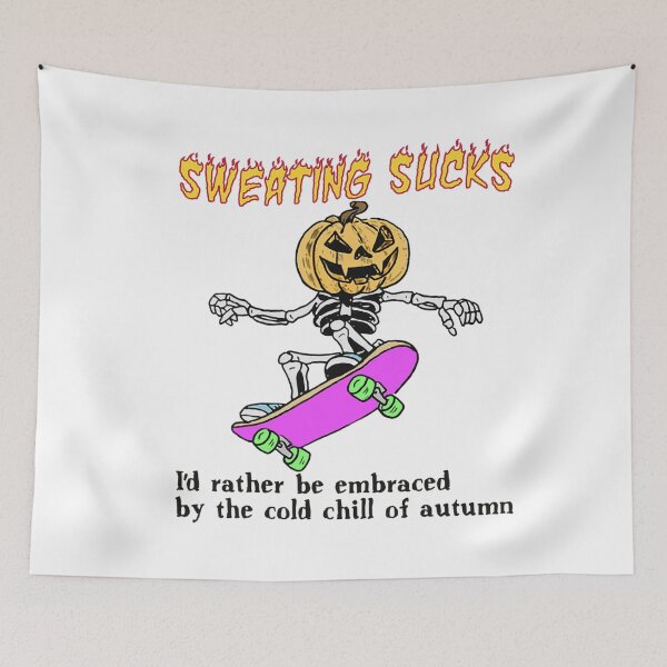 Item preview, Sweating Sucks Skeleton Pumpkin Head Halloween designed and sold by LeonardDooley.