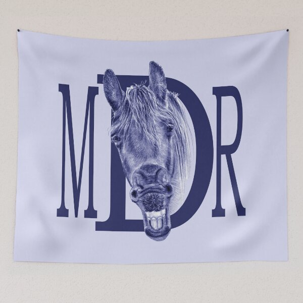 Item preview, Portrait of a yawning Friesian, with text - blue colorized version designed and sold by SylvieG18.