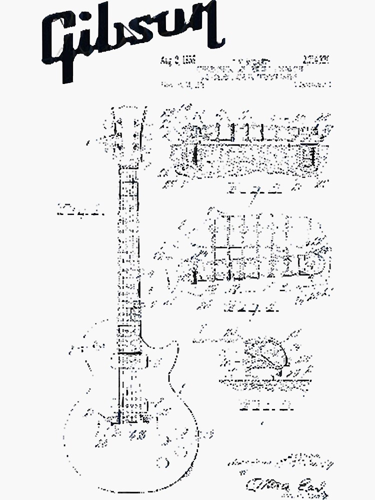 "Gibson Les Paul Guitar Logo Patent Black " Sticker for Sale by