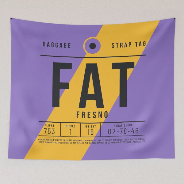 Aperçu de l'œuvre Étiquette de bagage E - FAT Fresno Californie USA créée et vendue par VoodooCircus.